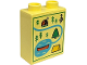 Part No: 4066pb845  Name: Duplo, Brick 1 x 2 x 2 with Map with Medium Azure River and Lake, Green Trees, Ladybug, Orange Canoe, Yellow Tent and Black Compass Rose Pattern