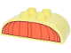 Part No: 98223pb051  Name: Duplo, Brick 2 x 4 Slope Curved Double with Reddish Orange and Dark Red Awning Pattern