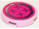 Part No: 14769pb106  Name: Tile, Round 2 x 2 with Bottom Stud Holder with Magenta Cushion with Chrome Silver Trim and Buttons Pattern (Sticker) - Set 41095