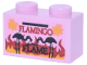 Part No: 3004pb367  Name: Brick 1 x 2 with Red and Bright Light Orange Flames, Black Flamingos and 'FLAMINGO FLAME' Pattern (Sticker) - Set 76457