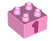 Part No: 3437pb065  Name: Duplo, Brick 2 x 2 with Number 1 Dark Pink Pattern