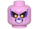 Part No: 3626pb3512  Name: Minifigure, Head Alien Female Black Eyebrows, Dark Purple Feathers and Lips, Yellow Eyes, and Dark Pink Cheek Lines Pattern