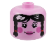 Part No: 79435pb03  Name: Minifigure, Head, Modified Giant Female Black Eyebrows and Hair with Braids, Dark Pink Circles on Cheeks and Lips, Grin Pattern - Vented Stud