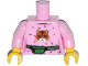 Part No: 973pb1605c01  Name: Torso Female Top with Cat Head, Hair and Green Money Belt Pattern / Bright Pink Arms / Yellow Hands