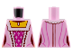 Part No: 973pb4976  Name: Torso Female Dress, Yellow Neck, White and Dark Red Laces, Dark Pink Stripes, Magenta Center Panel Pattern