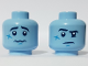Part No: 3626pb2547  Name: Minifigure, Head Dual Sided Black Raised Eyebrow, Dark Azure Cheek Scar, Nervous / Puzzled Pattern