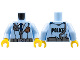 Part No: 973pb2169c01  Name: Torso Police Male Jacket with Zipper, Dark Blue Tie, Gold Badge, Radio and 'POLICE' Pattern on Back / Bright Light Blue Arms / Yellow Hands