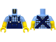 Part No: 973pb6122c01  Name: Torso Plaid Shirt with Collar, Dark Blue Overalls with Pocket and Silver Buttons Pattern / Yellow Arms with Molded Bright Light Blue Short Sleeves Pattern / Yellow Hands