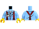 Part No: 973pb6159c01  Name: Torso Shirt with Collar, Buttons and Pocket, Red Suspenders with Silver Buckles, White Undershirt, ID Badge Pattern / Bright Light Blue Arms / Yellow Hands