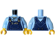 Part No: 973pb6347c01  Name: Torso Dark Blue Overalls with Pocket, Stitches, Gold Buckles, Buttons and Pen over Shirt and Tan Sweater Pattern / Bright Light Blue Arms / Yellow Hands