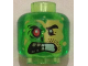 Part No: 3626cpb1346  Name: Minifigure, Head Alien Split Face Angry, Normal Left Side with Yellow Skin and Stubble, Burned Right Side with Red Eye Pattern - Hollow Stud