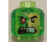 Part No: 3626pb1346  Name: Minifigure, Head Alien Split Face Angry, Normal Left Side with Yellow Skin and Stubble, Burned Right Side with Red Eye Pattern