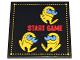Part No: 10202pb049  Name: Tile 6 x 6 with Bottom Tubes with Red 'START GAME' and Yellow PAC-MAN Characters with Medium Blue Eyes and Dotted Border Pattern (Sticker) - Set 10323