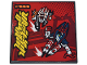 Part No: 10202pb051  Name: Tile 6 x 6 with Bottom Tubes with Mechs and Yellow Ninjago Logogram 'MECH MASTER' on Dark Red Gradient Pattern (Sticker) - Set 71799