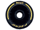 Part No: 105162pb02  Name: Wheel 24 x 13.4 with Pin Hole with Molded Black Hard Rubber Tire and Printed Yellow 'Pirelli', 'P ZERO' and Arcs Pattern