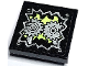 Part No: 11203pb105  Name: Tile, Modified 2 x 2 Inverted with Silver Exposed Gears, Screws and Yellowish Green Flames Pattern (Sticker) - Set 70430