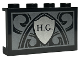 Part No: 14718pb047  Name: Panel 1 x 4 x 2 with Side Supports - Hollow Studs with 'H.G.' on Silver Shield and Ornate Pearl Dark Gray Background Pattern