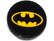 Part No: 14769pb102  Name: Tile, Round 2 x 2 with Bottom Stud Holder with Batman Logo Oval Pattern (Sticker) - Set 76053