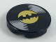 Part No: 14769pb200  Name: Tile, Round 2 x 2 with Bottom Stud Holder with Vinyl Record with Batman Logo Pattern