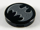 Part No: 14769pb294  Name: Tile, Round 2 x 2 with Bottom Stud Holder with Batman Logo, Dark Silver Bat with Silver Edges Pattern