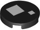 Part No: 14769pb583  Name: Tile, Round 2 x 2 with Bottom Stud Holder with 2 White Squares Pattern (BrickHeadz WALL-E Eye)