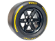 Part No: 15038c06pb02  Name: Wheel 56mm D. x 34mm Technic Racing Medium, 6 Pin Holes with Black Tire 81.6mm D. x 44mm Smooth with Yellow 'PIRELLI', 'P ZERO' and Arcs Pattern (15038 / 4410pb02)