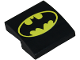 Part No: 15068pb605  Name: Slope, Curved 2 x 2 x 2/3 with Bat on Yellow Oval Batman Logo Pattern