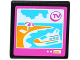 Part No: 15210pb011  Name: Road Sign 2 x 2 Square with Open O Clip with 'TV', Cruise Ship and Beach on Screen Pattern (Sticker) - Set 41100