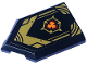 Part No: 22385pb295  Name: Tile, Modified 2 x 3 Pentagonal with Gold Lines, Armor Plates and Dark Red and Orange Emblem Pattern (Sticker) - Set 71793