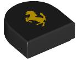 Part No: 24246pb045  Name: Tile, Round 1 x 1 Half Circle Extended with Ferrari Logo, Yellow Horse Pattern