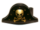 Part No: 2528pb06  Name: Minifigure, Headgear Hat, Pirate Bicorne with Gold Skull, Crossbones and Dots Pattern