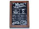 Part No: 26603pb469  Name: Tile 2 x 3 with Chalk Board with Dark Orange Frame with Wood Grain and Nails, White 'Menu', Food Items and Scribbles Pattern