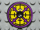 Part No: 2723pb036  Name: Technic, Disk 3 x 3 with Purple, Yellow and Black Pattern on Both Sides (Stickers) - Set 8269