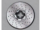 Part No: 2958pb053  Name: Technic, Disk 3 x 3 with Disk Brake Silver Drilled Rotor and Star Shaped Hub with 5-Bolts Pattern (Sticker) - Set 8221