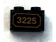 Part No: 3004pb132  Name: Brick 1 x 2 with Gold '3225' Pattern (Sticker) - Set 3225