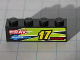 Part No: 3010pb113L  Name: Brick 1 x 4 with Yellow '17' and Red 'HOURZ' and 'eRAV' and 'RUSA' and Black and Lime Flames Pattern Model Left side (Sticker) - Set 8119