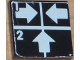 Part No: 3068pb1271  Name: Tile 2 x 2 with White Number 1, Number 2, Crossed Lines, and Arrows Right, Left, Up Pattern (Sticker) - Set 8094