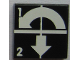 Part No: 3068pb1812  Name: Tile 2 x 2 with White Arrows Curved Counterclockwise and Down, Numbers 1 and 2 Pattern (Sticker) - Set 8094