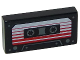 Part No: 3069pb0631  Name: Tile 1 x 2 with Audio Cassette, White Label with Red Stripes Pattern