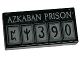 Part No: 3069pb1091  Name: Tile 1 x 2 with Light Bluish Gray 'AZKABAN PRISON' and Squares with Runes and '390' Pattern