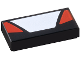 Part No: 3069pb1368  Name: Tile 1 x 2 with White Trapezoid in Center and Red Triangular Panels on Sides Pattern