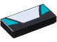 Part No: 3069pb1369  Name: Tile 1 x 2 with White Trapezoid in Center and Dark Turquoise Triangular Panels on Sides Pattern