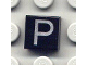 Part No: 3070pb024  Name: Tile 1 x 1 with Silver Capital Letter P Pattern
