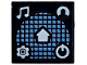 Part No: 3070pb362  Name: Tile 1 x 1 with White Music Notes, Minifigure Profile, Gear, Power Icon, and Home Button on Medium Blue Grid Pattern