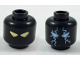 Part No: 3626pb1945  Name: Minifigure, Head Dual Sided Alien with White Eyes with Yellow Outline / Sand Blue Electricity Pattern