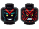 Part No: 3626pb2556  Name: Minifigure, Head Dual Sided Alien, Yellow Eyes, Red 'V', Dark Turquoise Eyebrows, Happy / Angry with Red Splotch Face Pattern