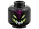 Part No: 3626pb4091  Name: Minifigure, Head Magenta Forehead Tattoo, Yellowish Green and Lime Eye Slits and Jagged Mouth Pattern