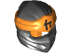 Part No: 40925pb08  Name: Minifigure, Headgear Ninjago Wrap Type 4 with Molded Orange Headband and Printed Black Ninjago Logogram Letter C Pattern