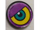 Part No: 4150pb016L  Name: Tile, Round 2 x 2 with Purple/Yellow Background and Dark Turquoise Eye Pattern Model Left Side (Sticker) - Set 8245