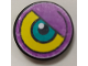 Part No: 4150pb016R  Name: Tile, Round 2 x 2 with Purple/Yellow Background and Dark Turquoise Eye Pattern Model Right Side (Sticker) - Set 8245